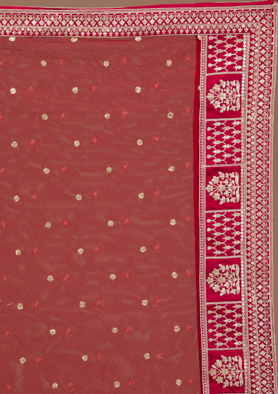 Maroon Zariwork Raw Silk Semi Stitched Lehenga