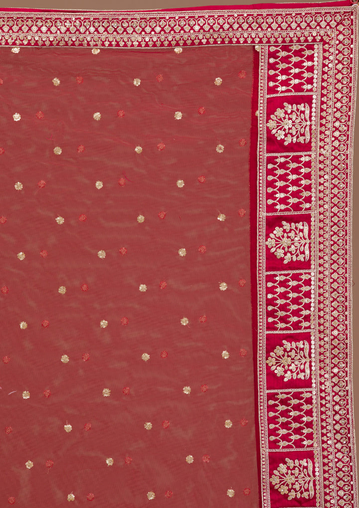 Maroon Zariwork Raw Silk Semi Stitched Lehenga