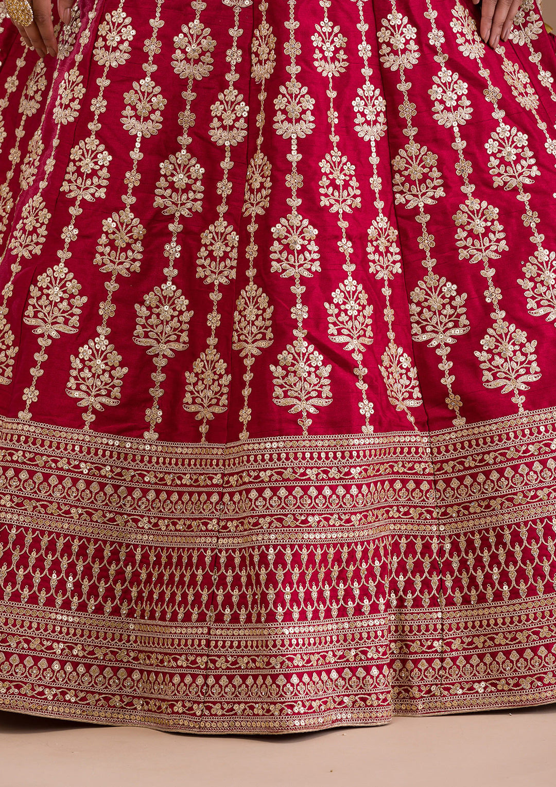 Maroon Zariwork Raw Silk Semi Stitched Lehenga