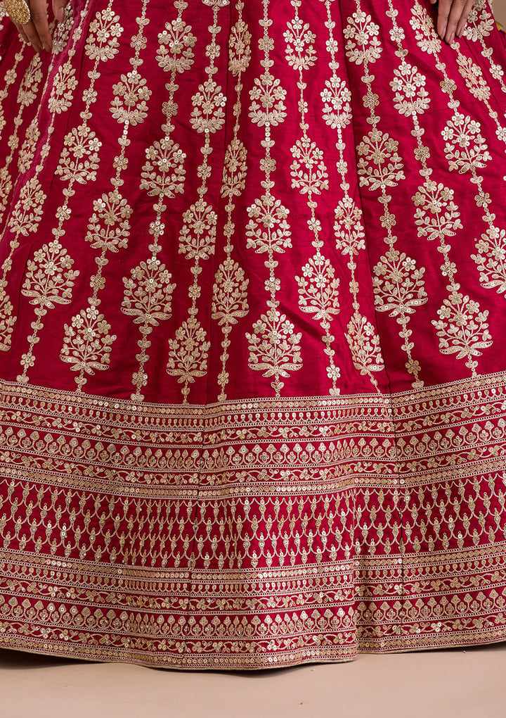 Maroon Zariwork Raw Silk Semi Stitched Lehenga