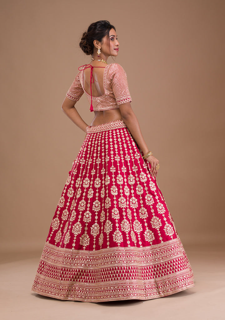 Maroon Zariwork Raw Silk Semi Stitched Lehenga