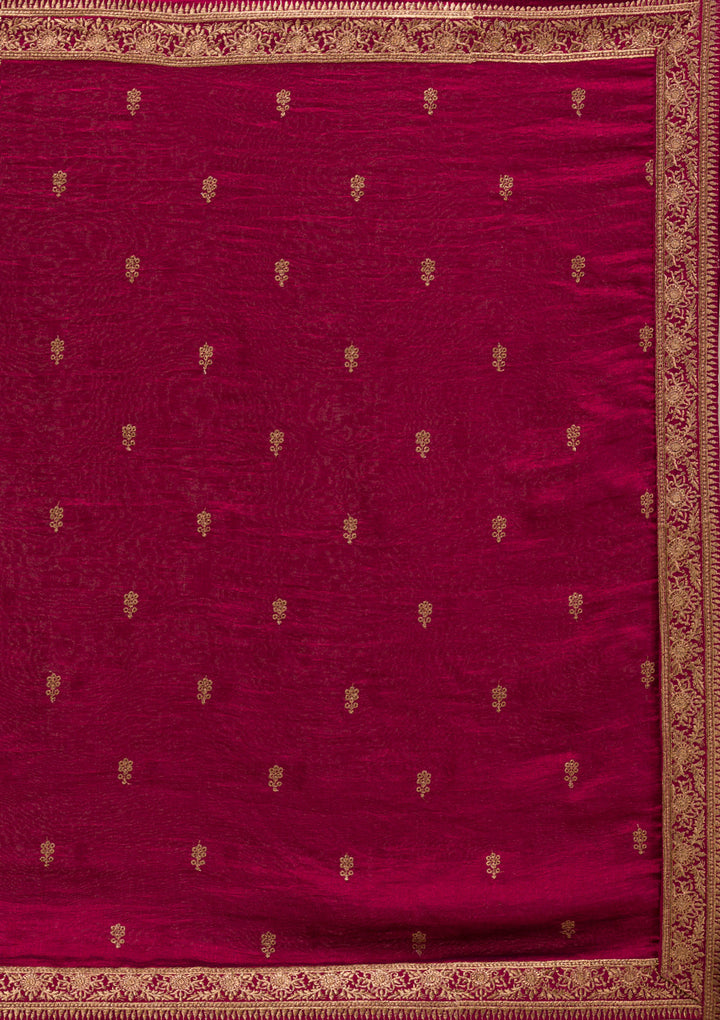 Maroon Zariwork Raw Silk Readymade Salwar Suit