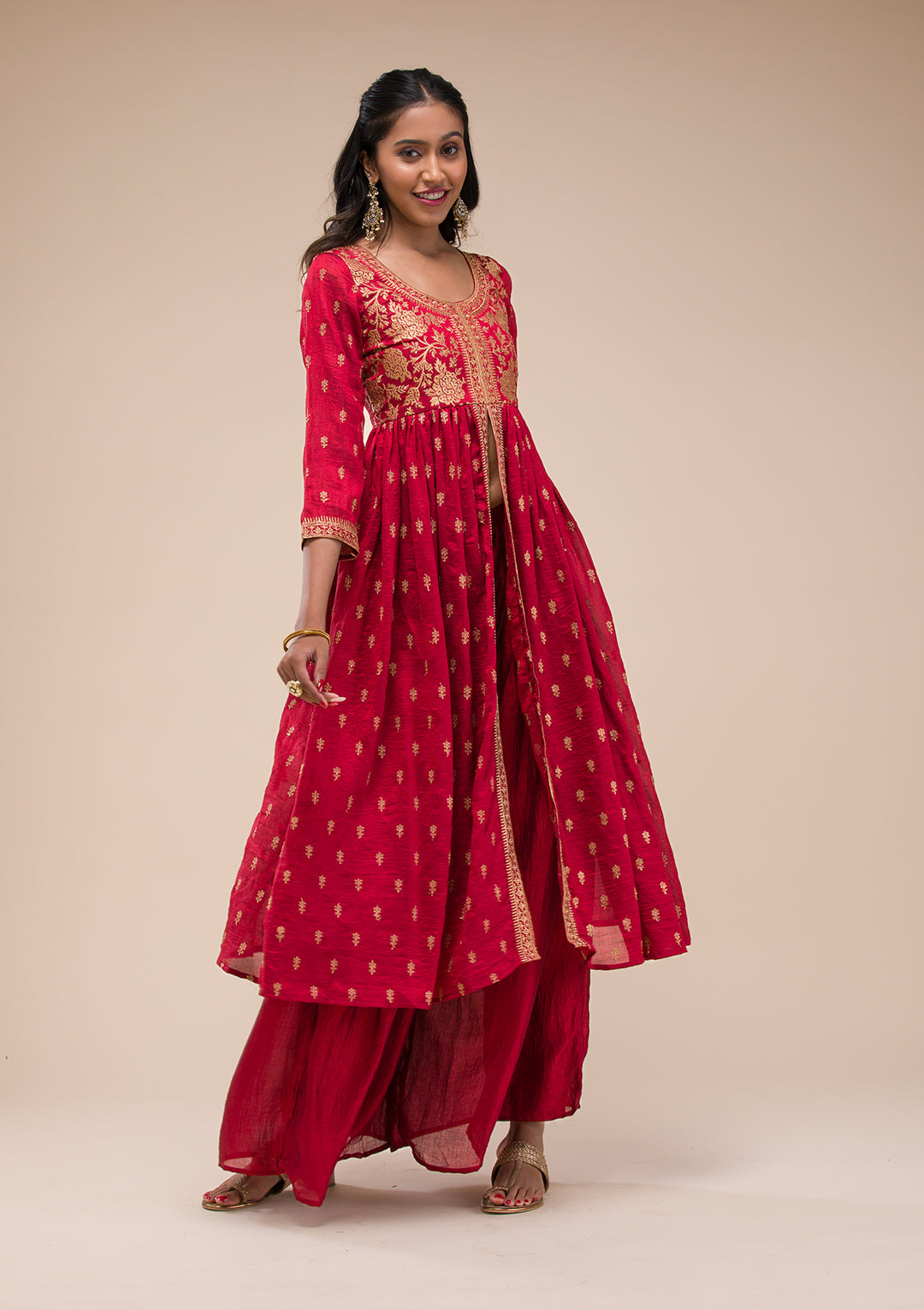 Maroon Zariwork Raw Silk Readymade Salwar Suit