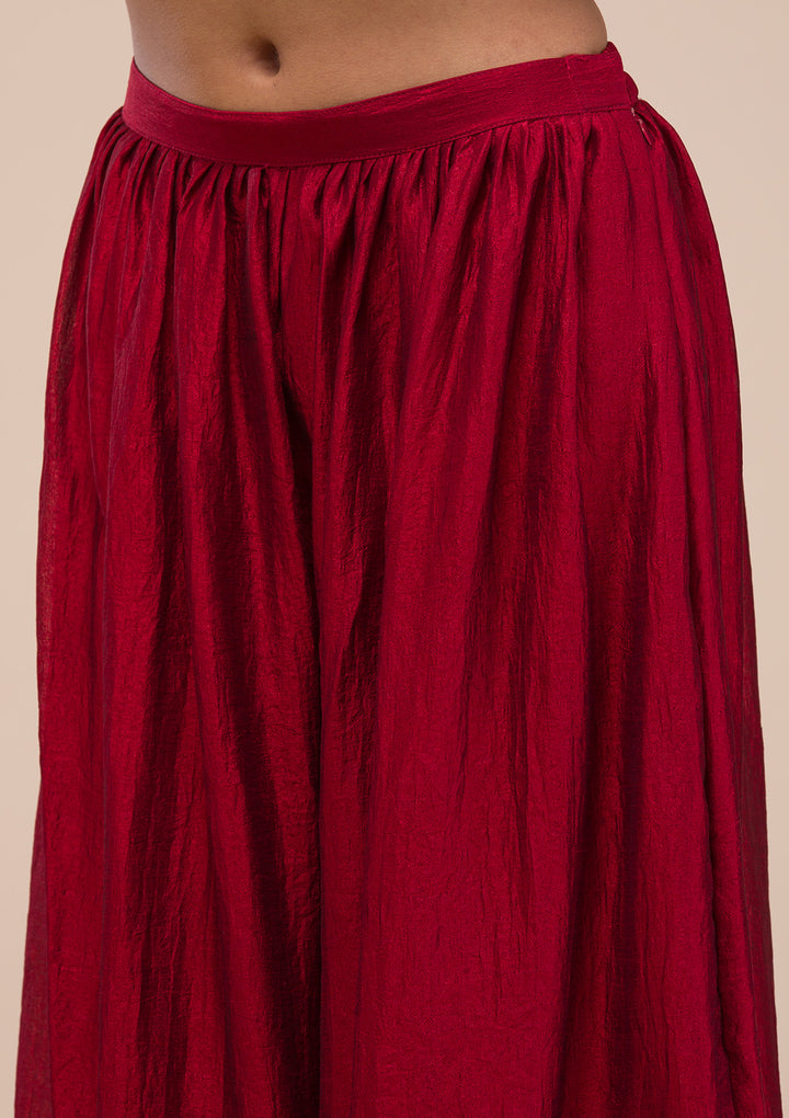 Maroon Zariwork Raw Silk Readymade Salwar Suit