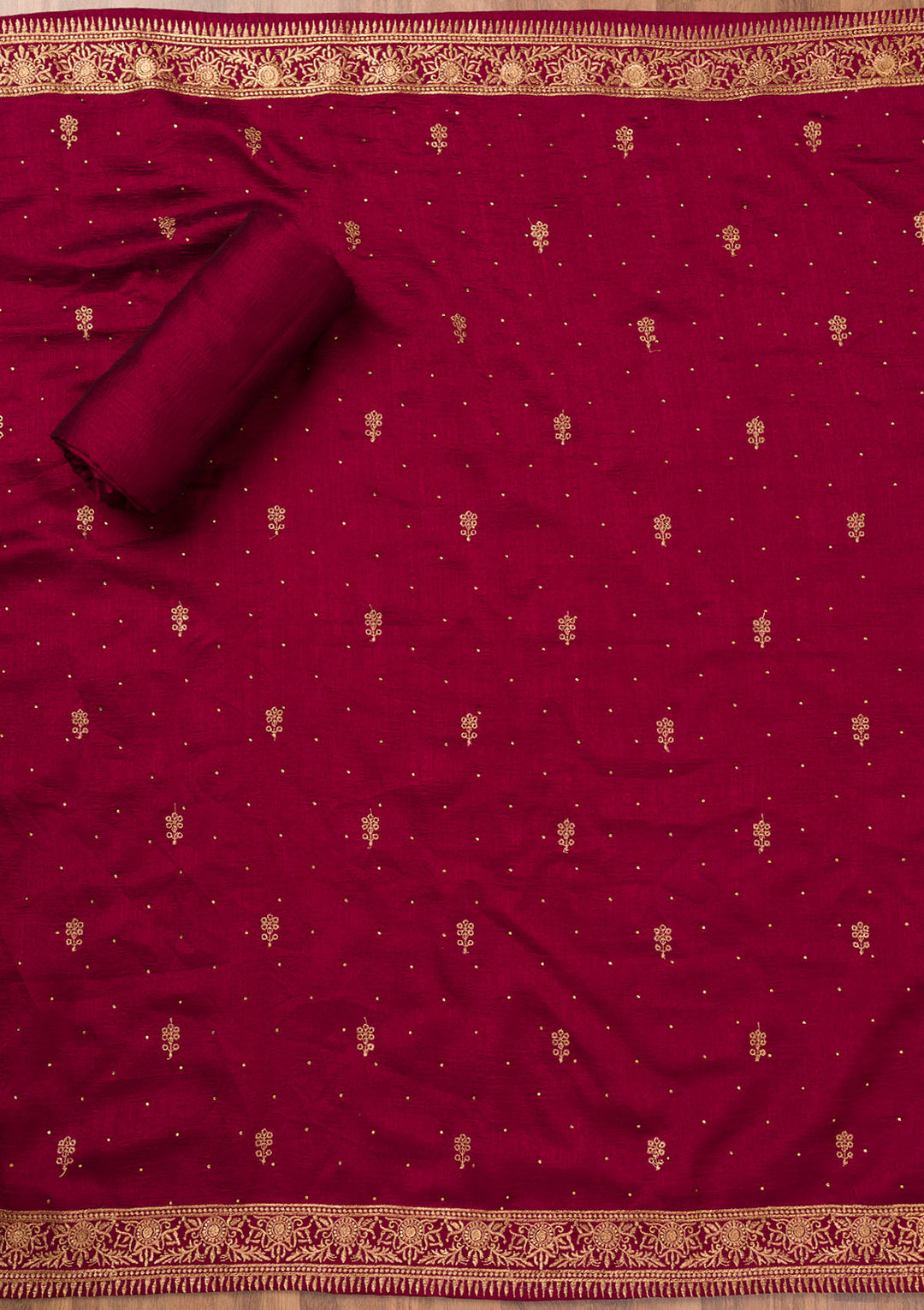Maroon Zariwork Raw Silk Unstitched Salwar Suit