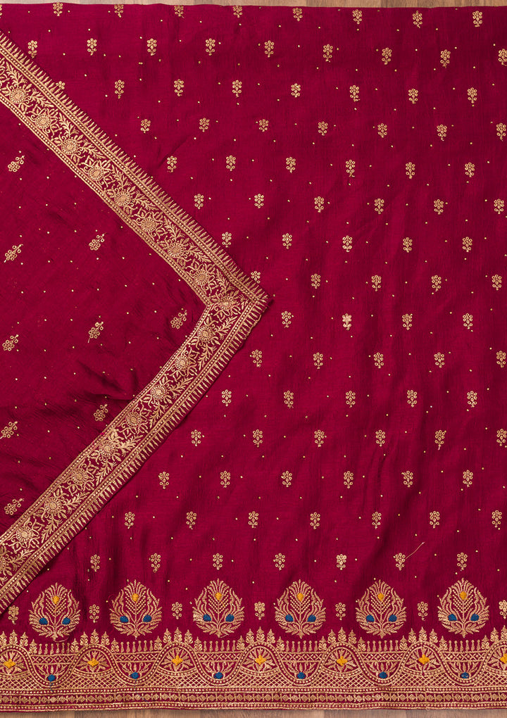 Maroon Zariwork Raw Silk Unstitched Salwar Suit