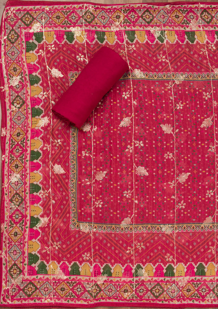 Maroon Zariwork Semi Crepe Unstitched Salwar Suit