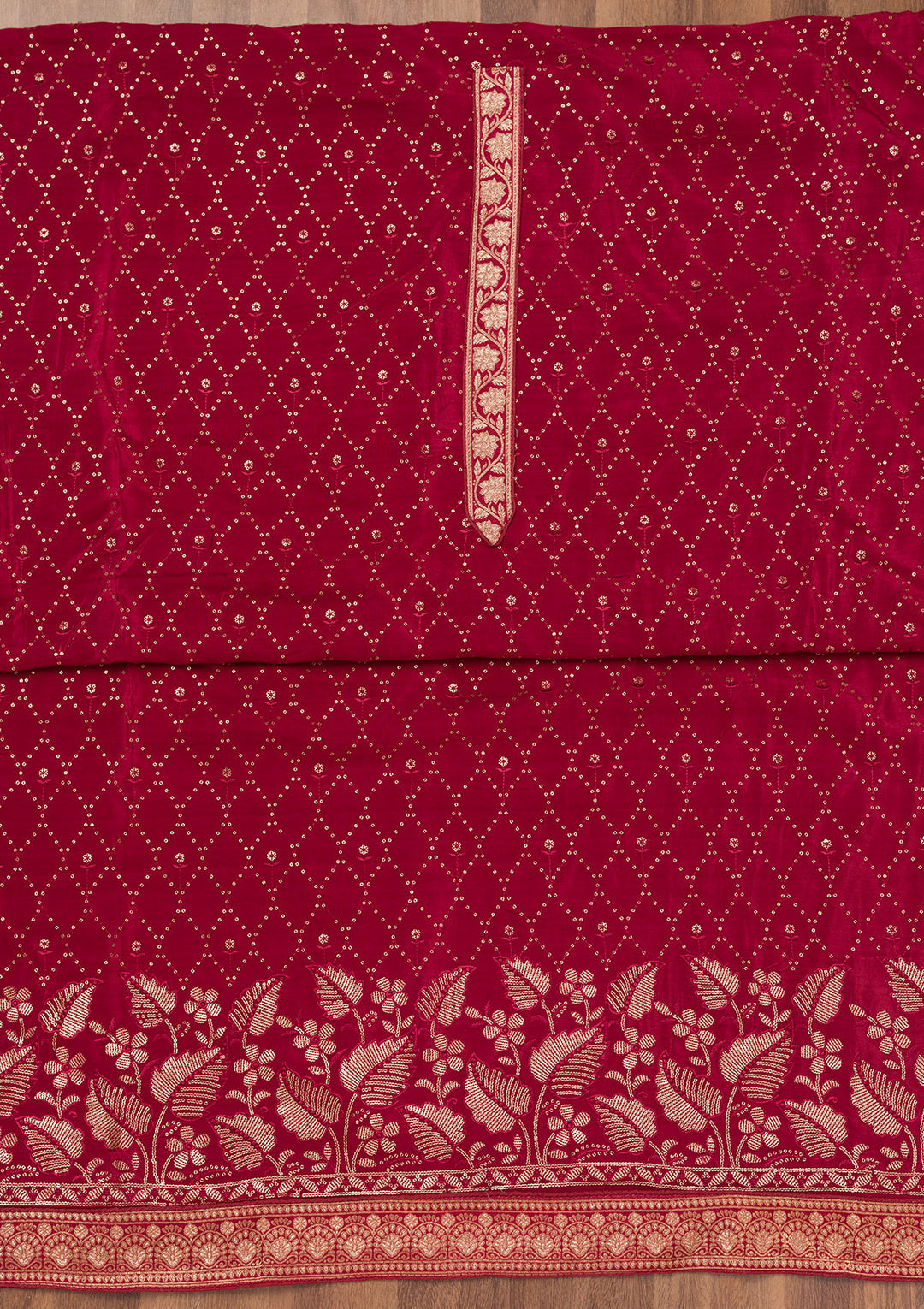 Maroon Zariwork Semi Crepe Unstitched Salwar Suit