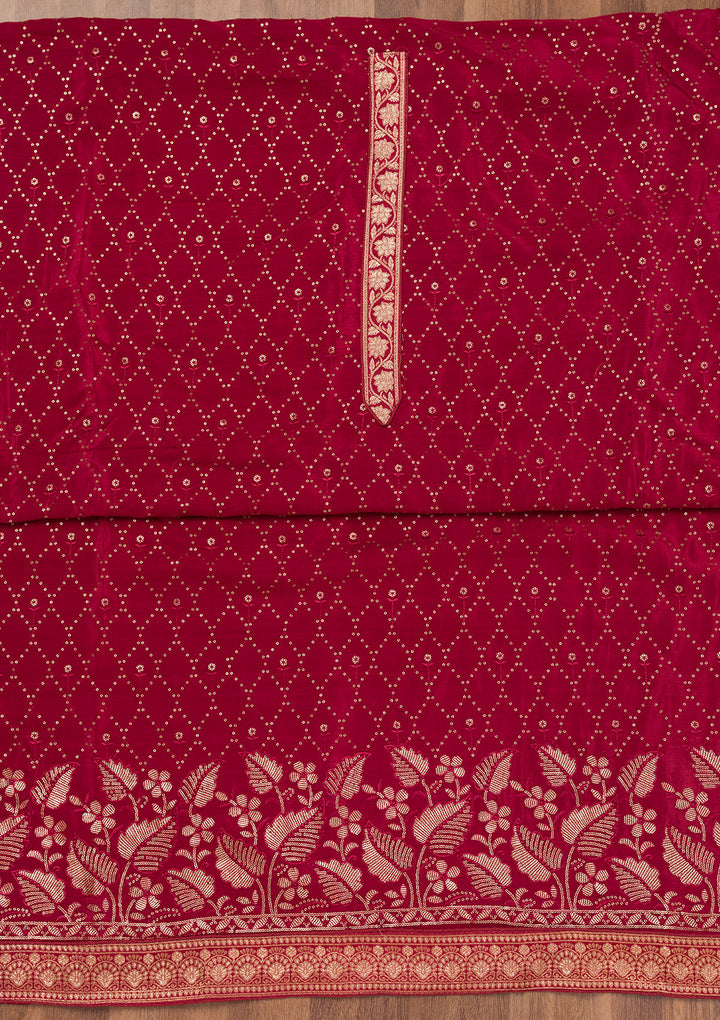 Maroon Zariwork Semi Crepe Unstitched Salwar Suit