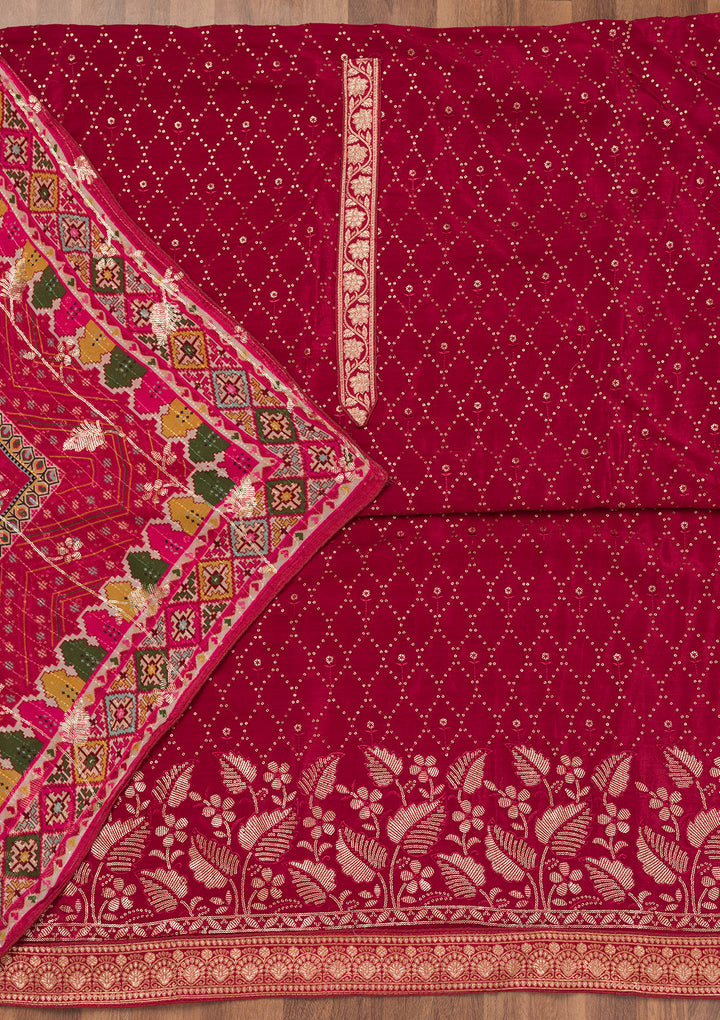 Maroon Zariwork Semi Crepe Unstitched Salwar Suit