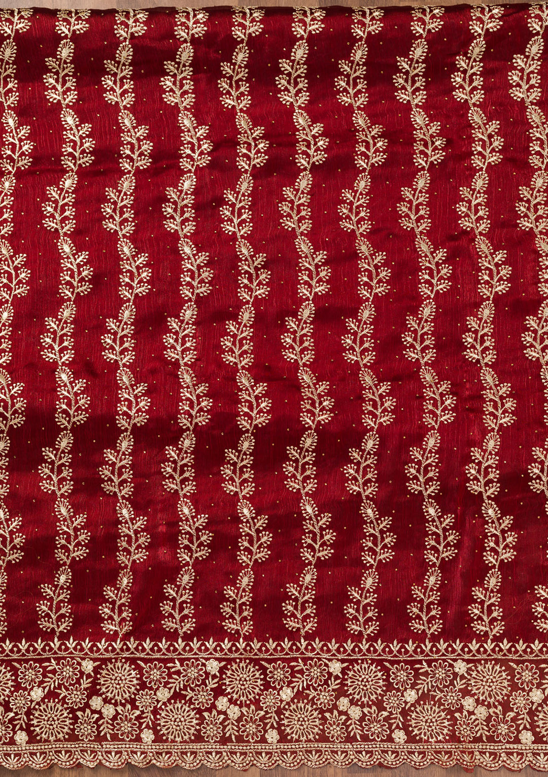 Maroon Zariwork Semi Crepe Unstitched Salwar Suit
