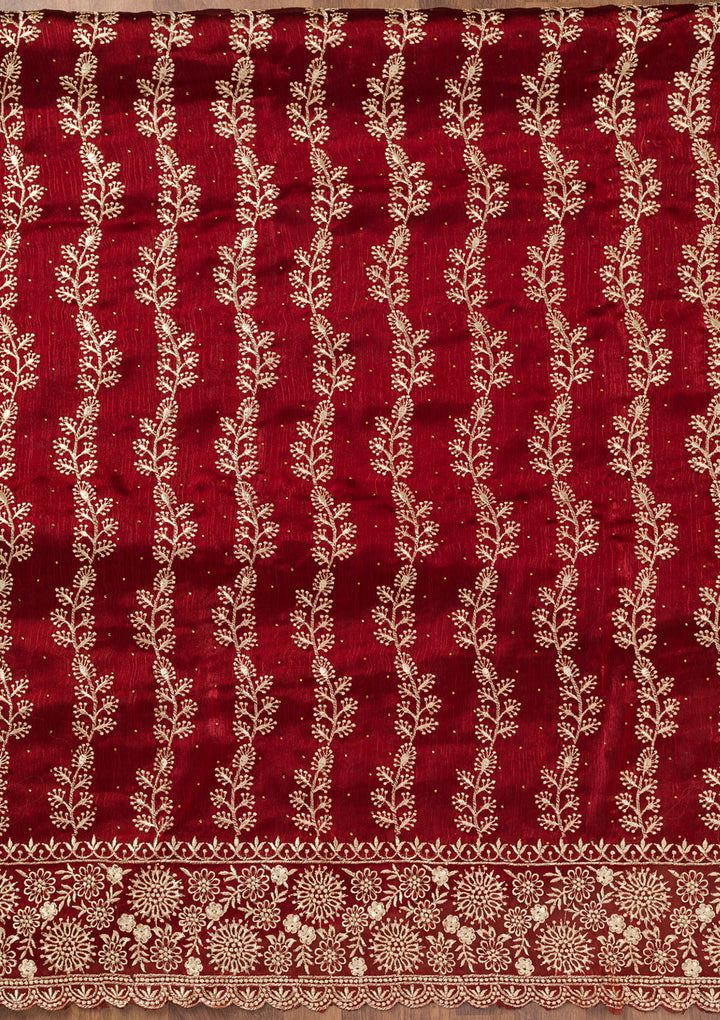 Maroon Zariwork Semi Crepe Unstitched Salwar Suit