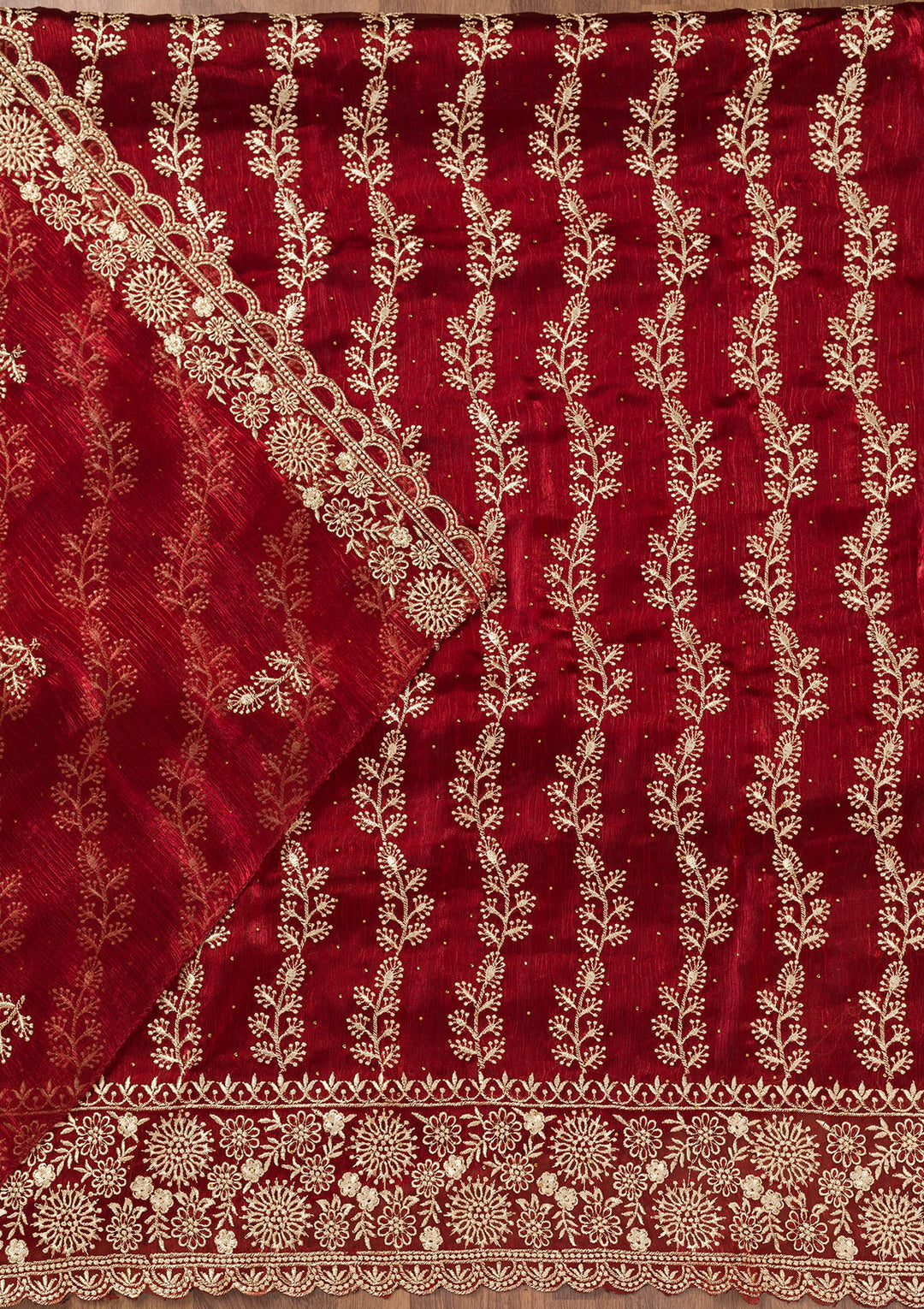 Maroon Zariwork Semi Crepe Unstitched Salwar Suit