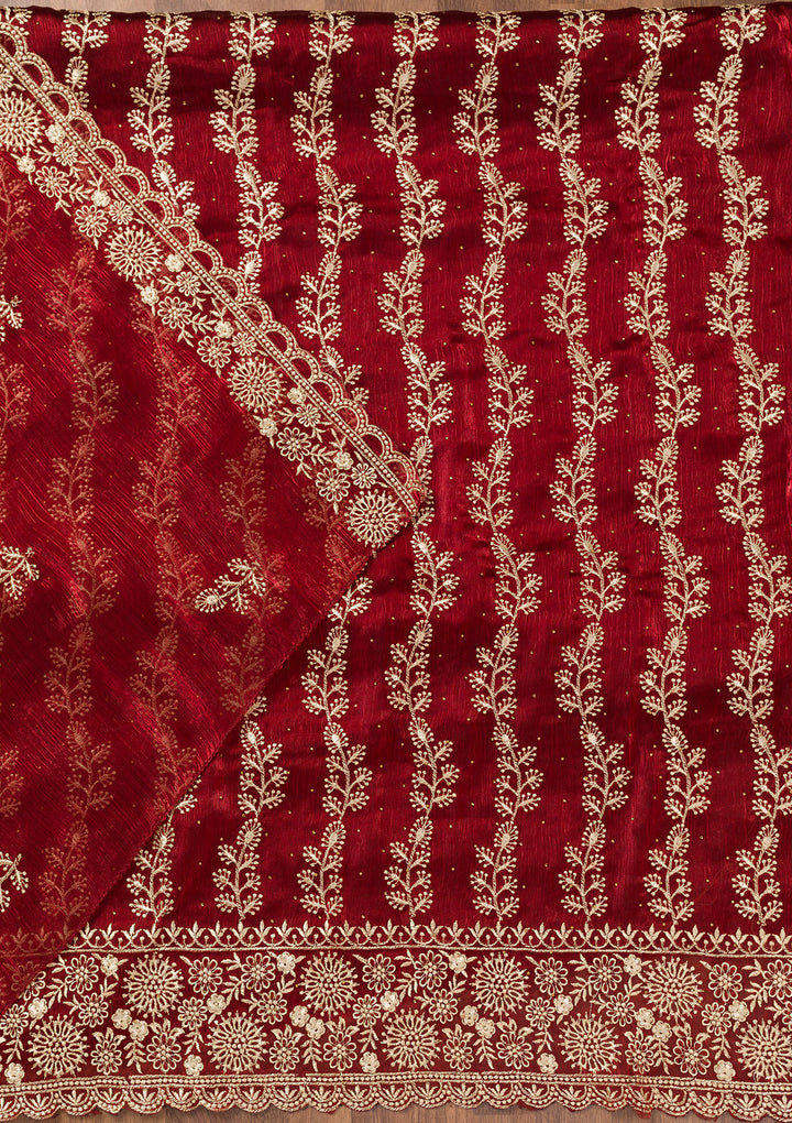 Maroon Zariwork Semi Crepe Unstitched Salwar Suit