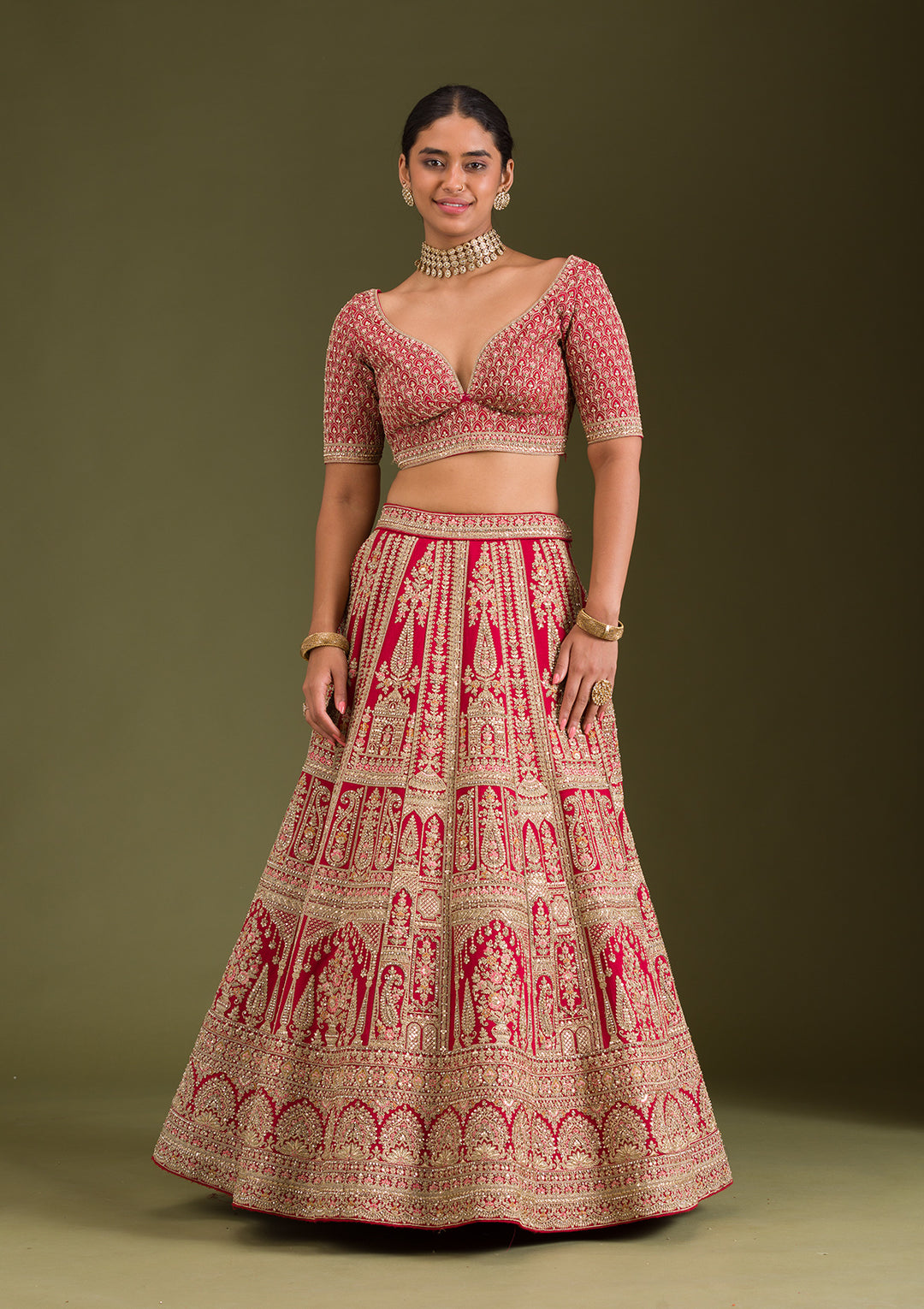 Maroon Zariwork Silk Semi Stitched Lehenga