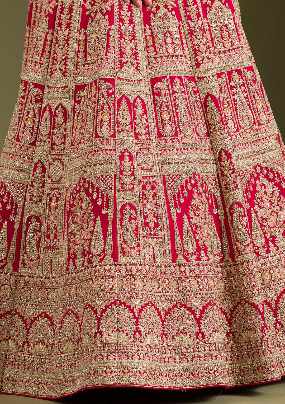 Maroon Zariwork Silk Semi Stitched Lehenga