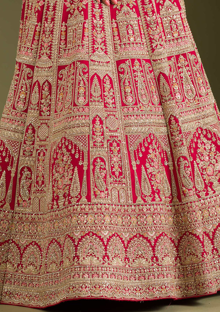 Maroon Zariwork Silk Semi Stitched Lehenga
