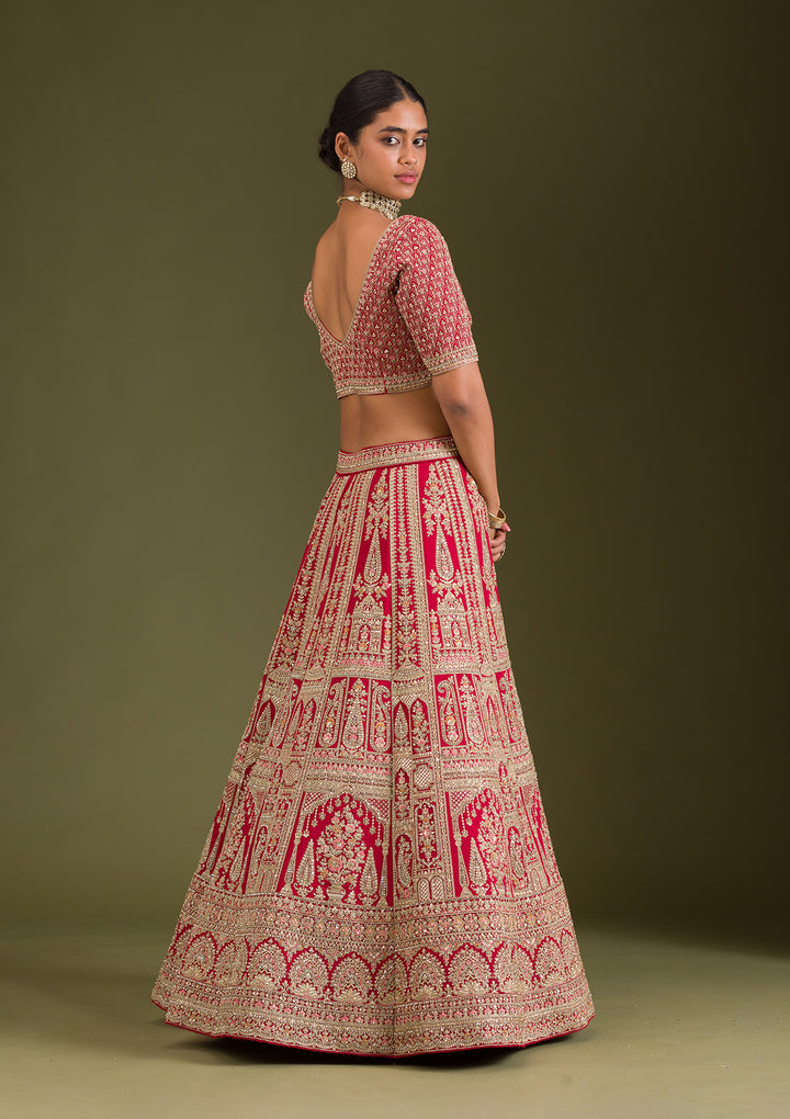 Maroon Zariwork Silk Semi Stitched Lehenga