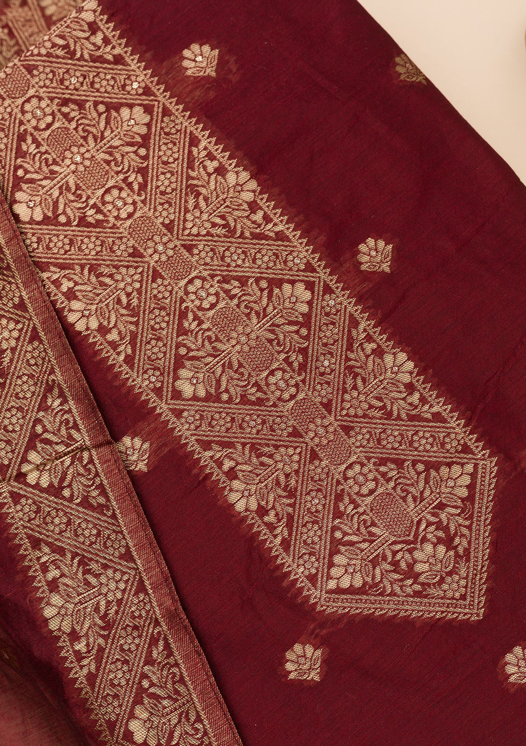 Maroon Zariwork Soft Silk Unstitched Salwar Suit