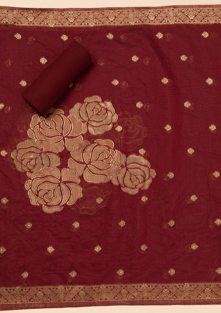 Maroon Zariwork Soft Silk Unstitched Salwar Suit