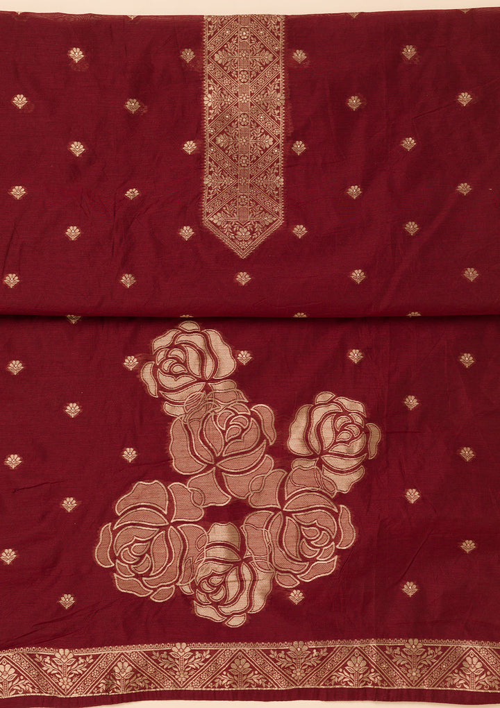 Maroon Zariwork Soft Silk Unstitched Salwar Suit