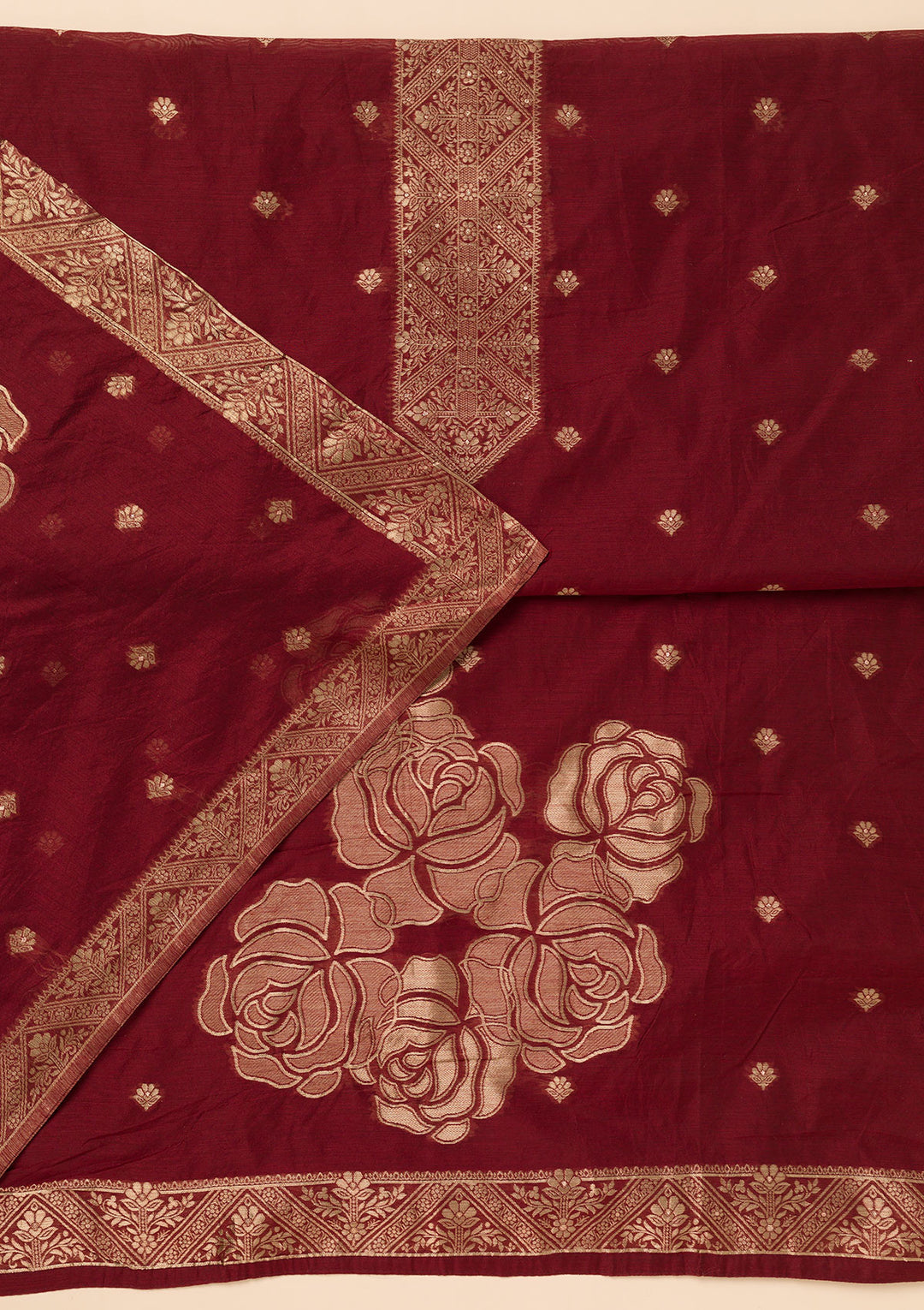 Maroon Zariwork Soft Silk Unstitched Salwar Suit