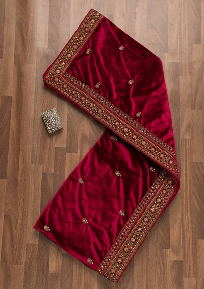 Maroon Zariwork Velvet Dupatta-Koskii