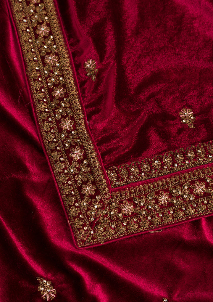 Maroon Zariwork Velvet Dupatta