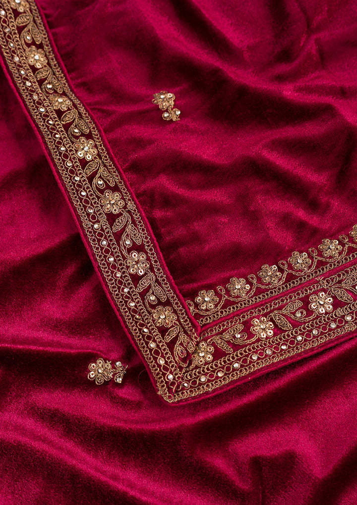 Maroon Zariwork Velvet Dupatta-Koskii