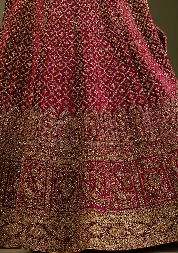 Maroon Zariwork Velvet Semi Stitched Lehenga