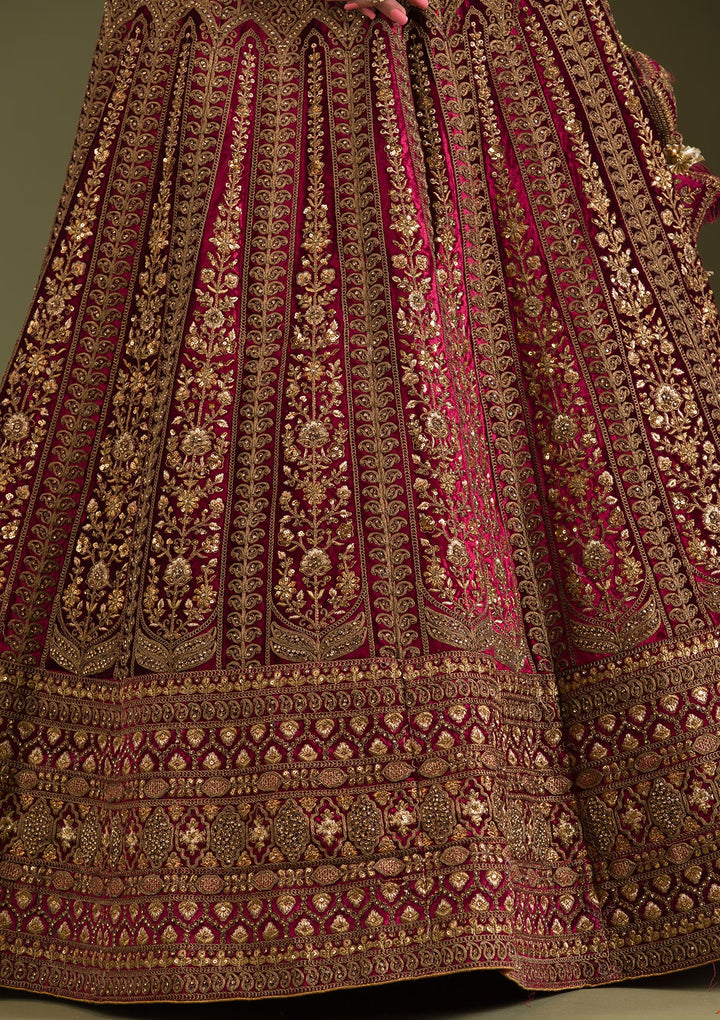 Maroon Zariwork Velvet Semi Stitched Lehenga