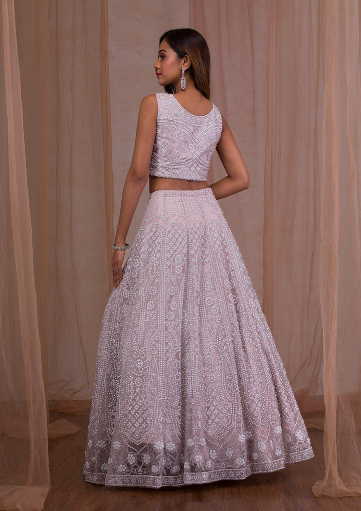 Mauve Cudana Net Readymade Lehenga