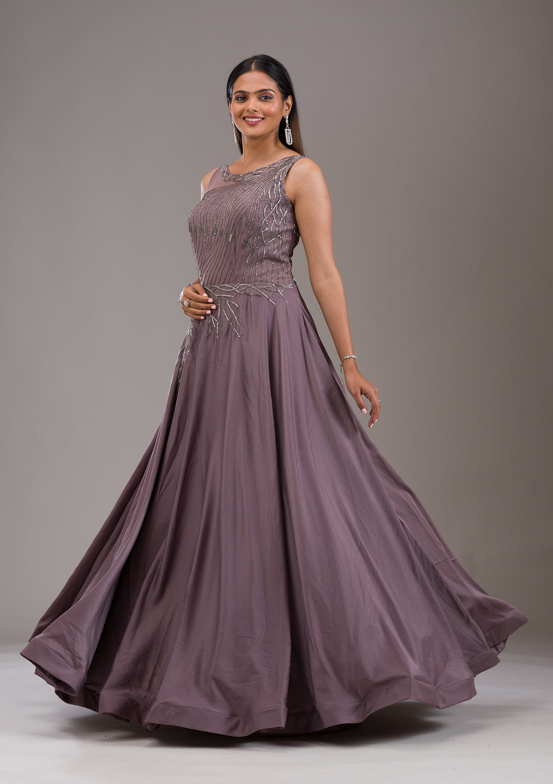 Mauve Cutdana Satin Gown