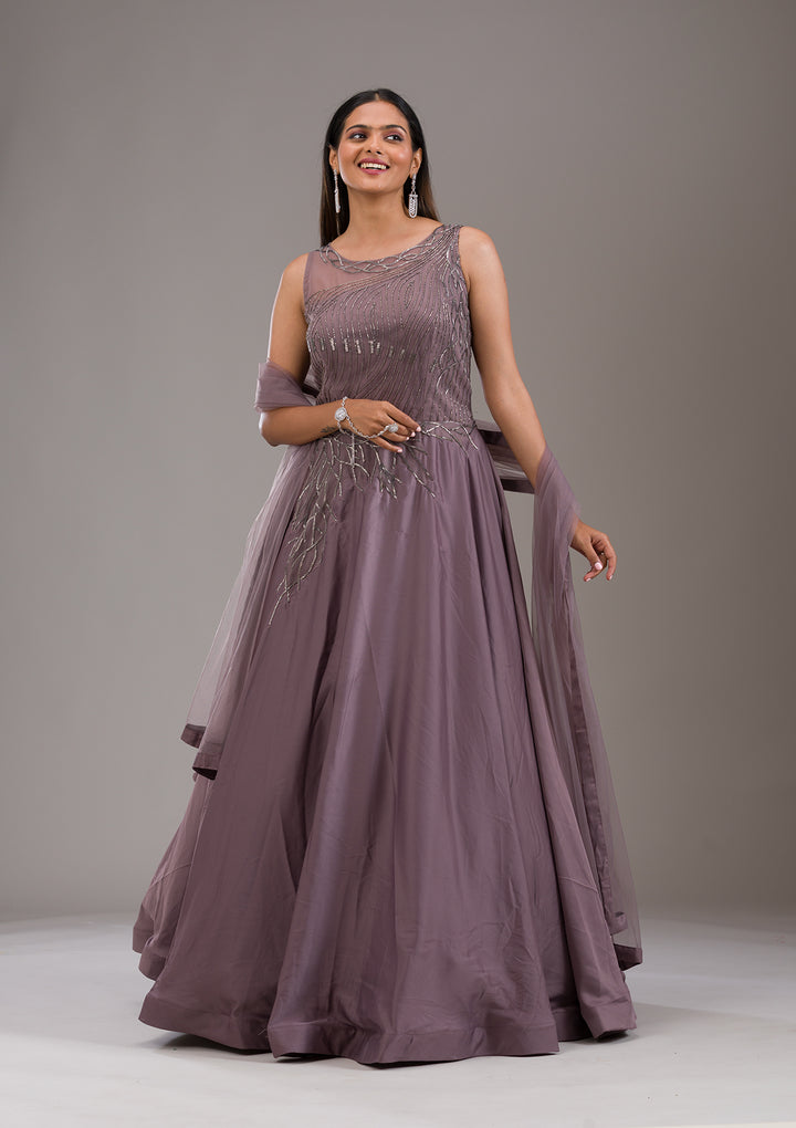 Mauve Cutdana Satin Gown