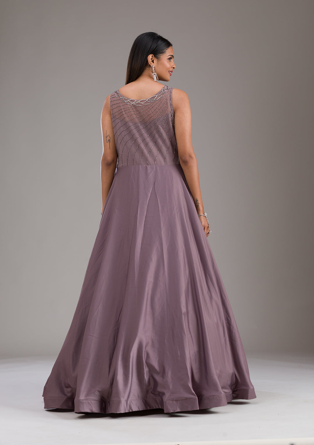 Mauve Cutdana Satin Gown