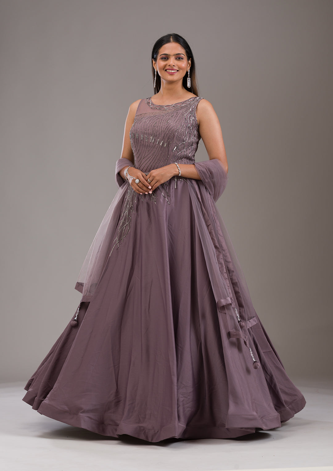 Mauve Cutdana Satin Gown