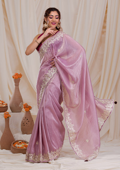 Mauve Gotapatti Tissue Saree-Koskii