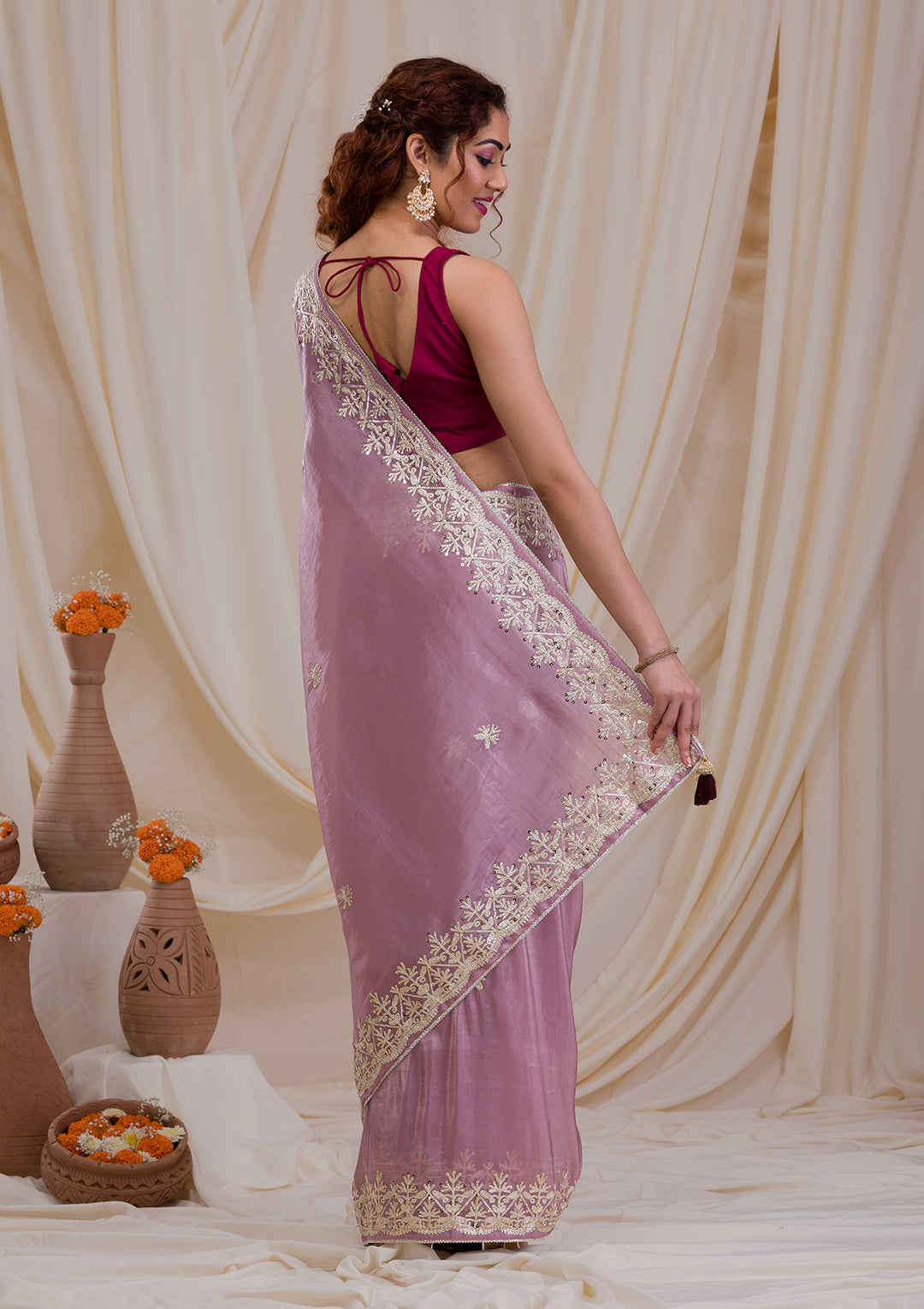 Mauve Gotapatti Organza Saree