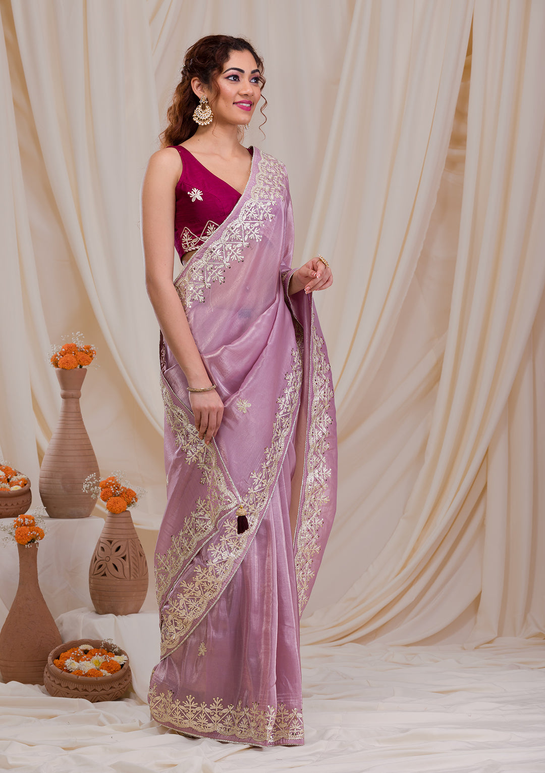 Mauve Gotapatti Organza Saree
