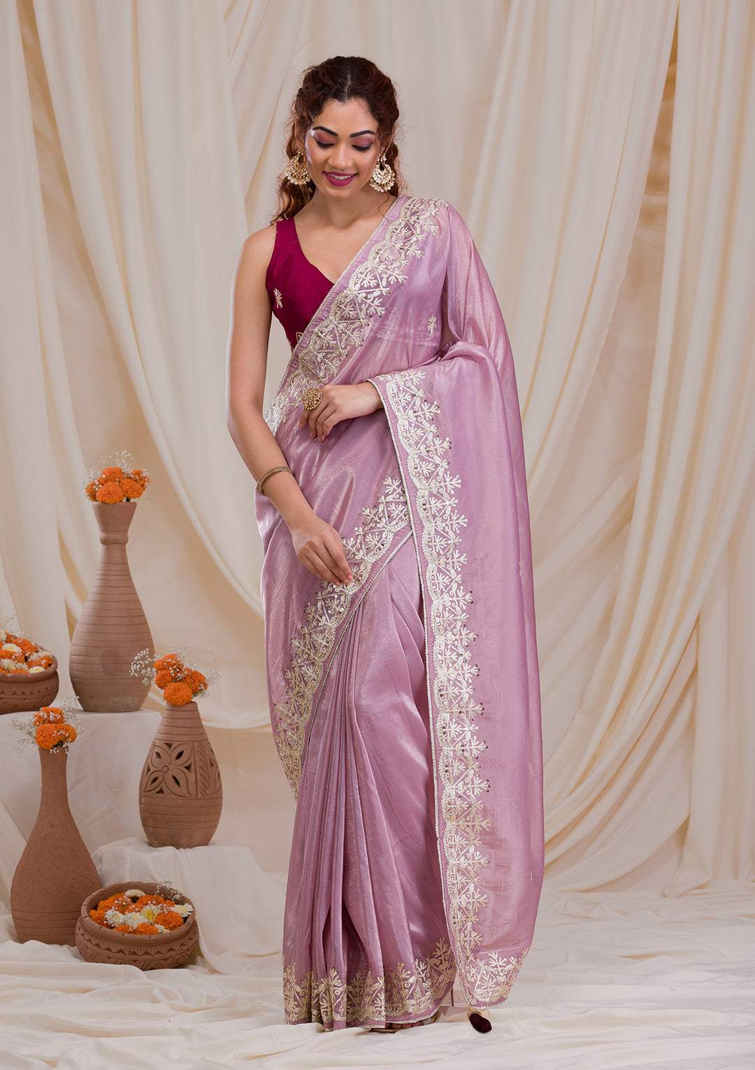 Mauve Gotapatti Organza Saree