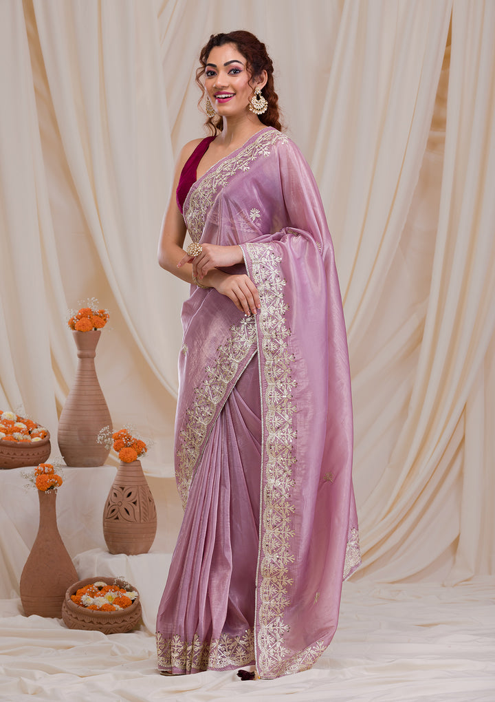 Mauve Gotapatti Organza Saree