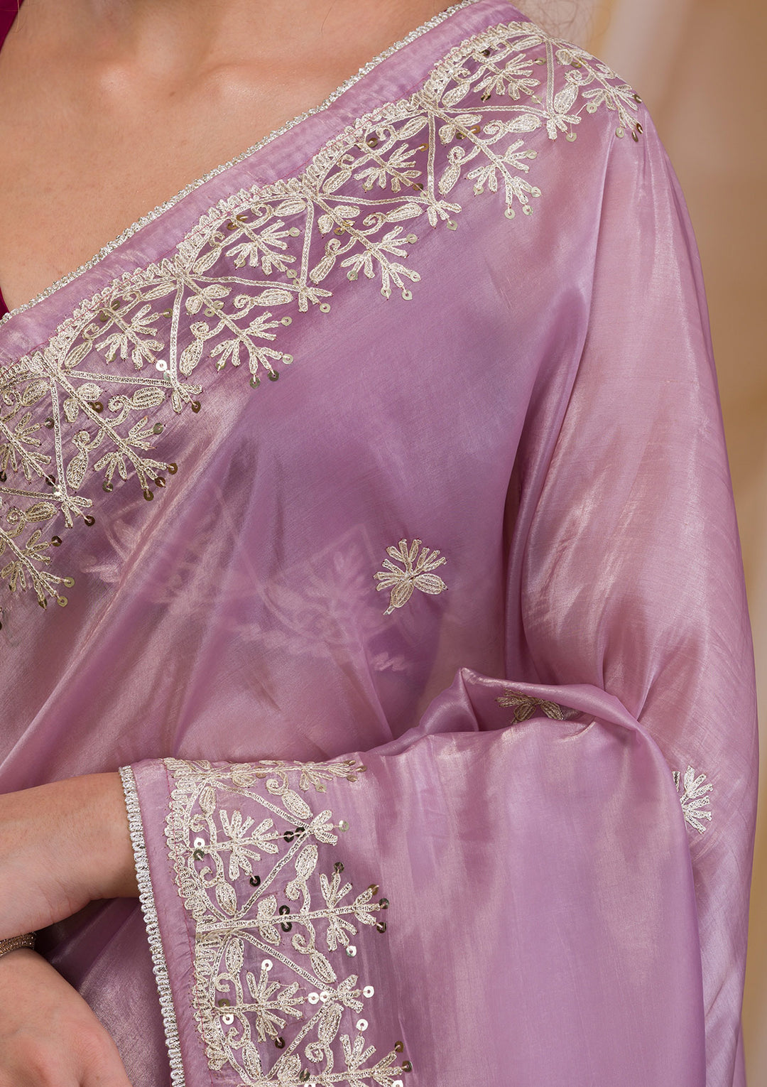 Mauve Gotapatti Organza Saree