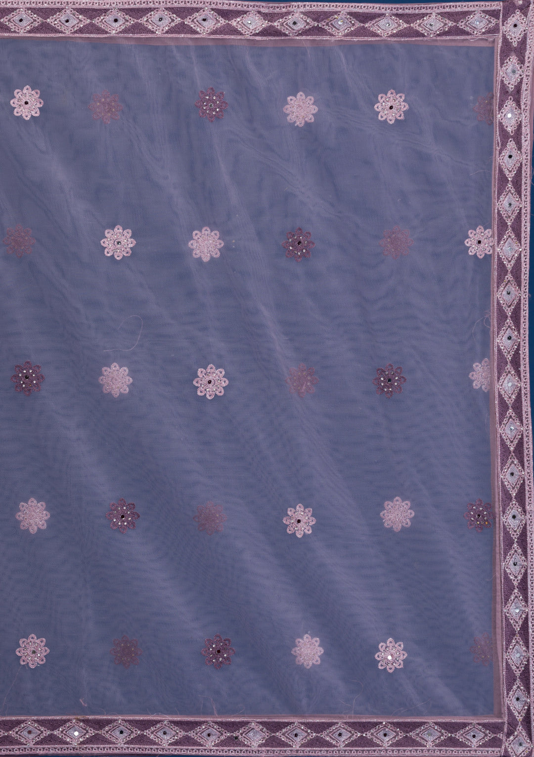 Mauve Mirrorwork Net Readymade Lehenga