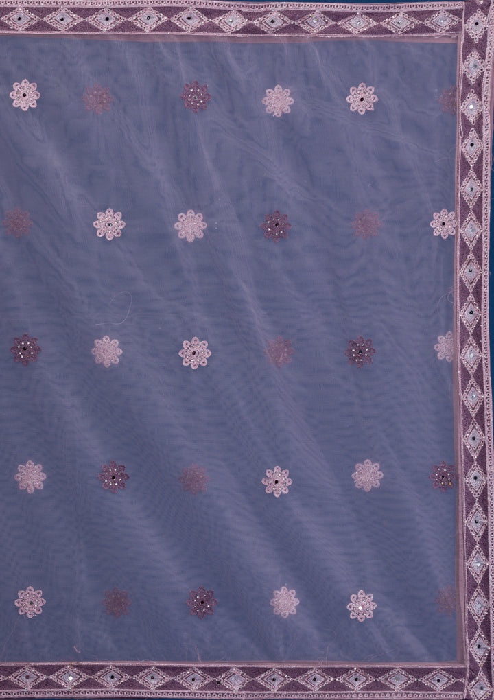 Mauve Mirrorwork Net Readymade Lehenga