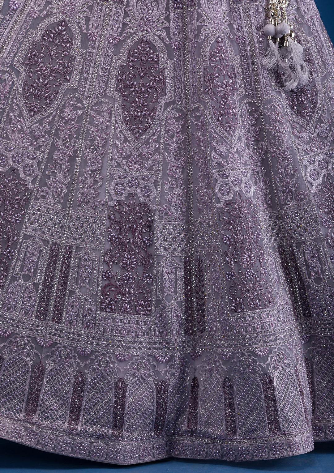 Mauve Pearlwork Net Readymade Lehenga