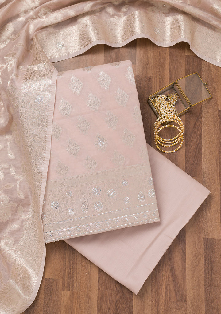 Mauve Zariwork Banarasi Unstitched Salwar Suit
