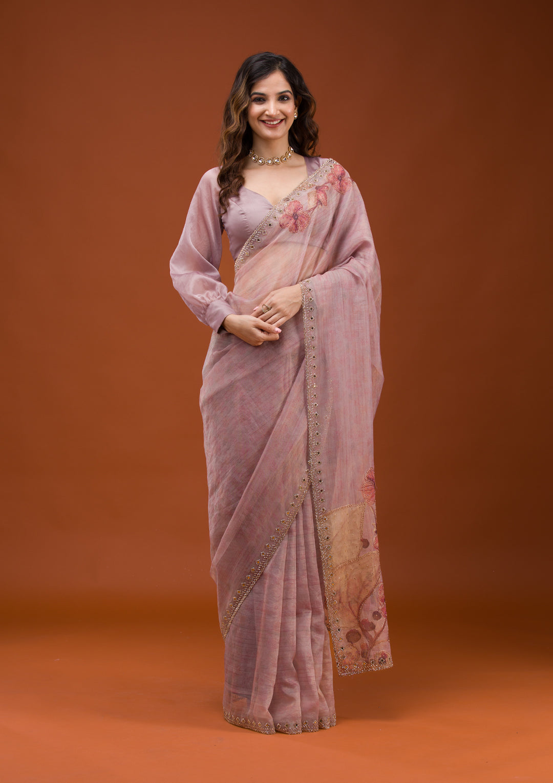 Mauve Printed Tissue Saree