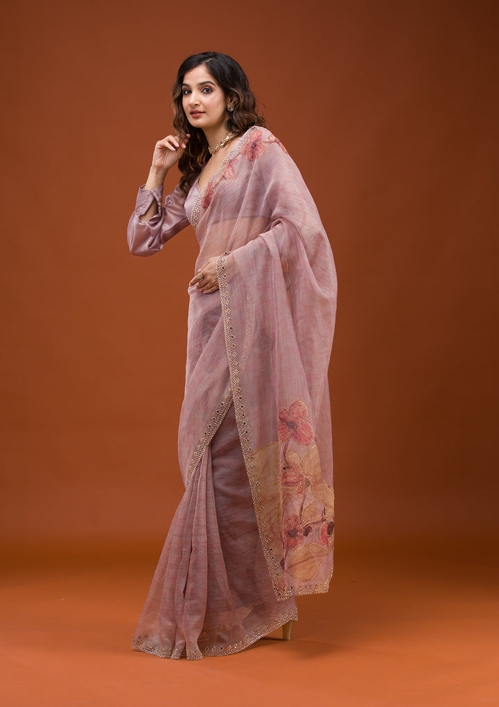 Mauve Printed Tissue Saree