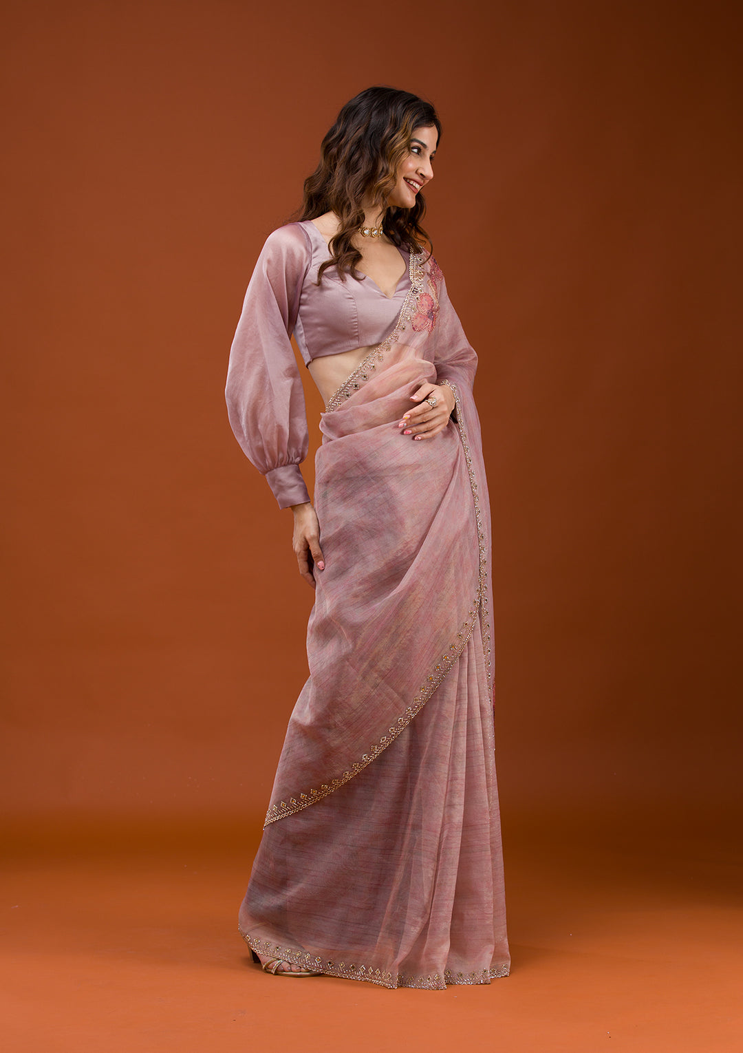 Mauve Printed Tissue Saree