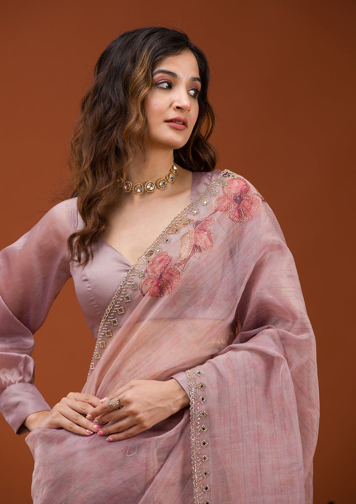 Mauve Printed Tissue Saree